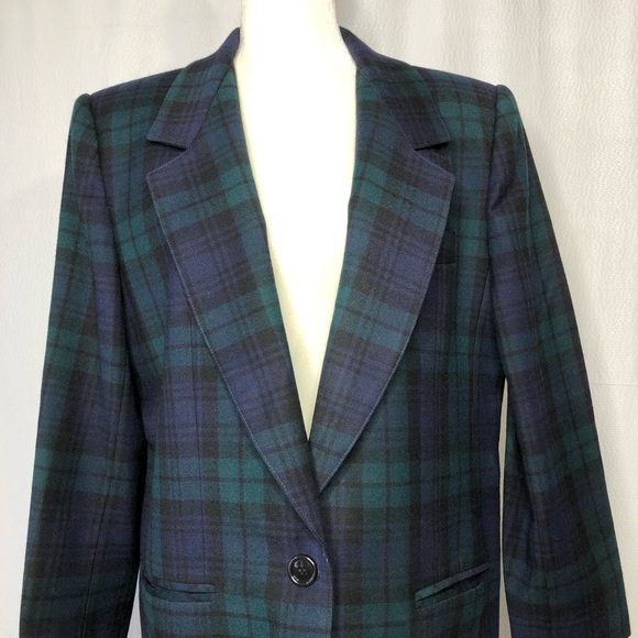 Vintage Collectible Gold Plaid Merino Wool Blazer - Picture 2 of 8